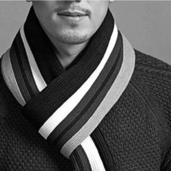 Striped Red White Black Tassel Unisex Scarf Wrap - Picture 6 of 6